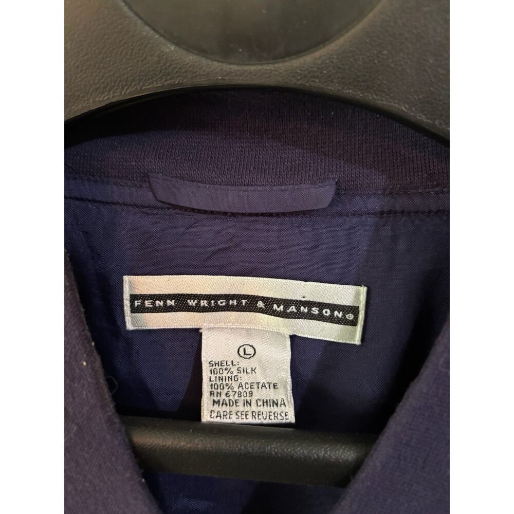 VTG Men's Navy 100% Silk Bomber Jacket Roomy Soft Sleek Luxury Old Money Sz L - Picture 4 of 6
